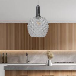 First Choice Lighting Set of 2 Baine - Clear Textured Glass Chrome Deco Pendant Fittings - thumbnail 4