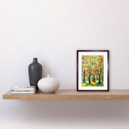 "Artery8 Wall Art Print Apple Tree Orchard Abstract Folk Art Landscape Watercolour Painting Artwork Framed 9X7 Inch in Brown - Size: W7"" x H9""" - thumbnail 2