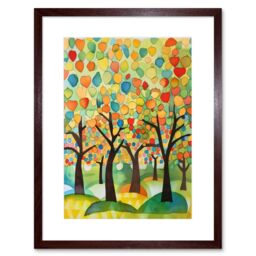 "Artery8 Wall Art Print Apple Tree Orchard Abstract Folk Art Landscape Watercolour Painting Artwork Framed 9X7 Inch in Brown - Size: W7"" x H9""" - thumbnail 1