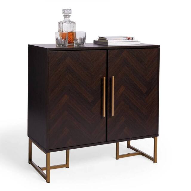 NESTLUNE Dark Wood Sideboard - Parquet Storage Cabinet 2 Doors in Brown - Size: 100 cm x 15 cm - image 1