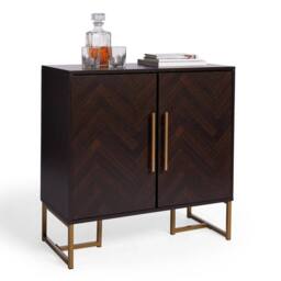 NESTLUNE Dark Wood Sideboard - Parquet Storage Cabinet 2 Doors in Brown - Size: 100 cm x 15 cm - thumbnail 1