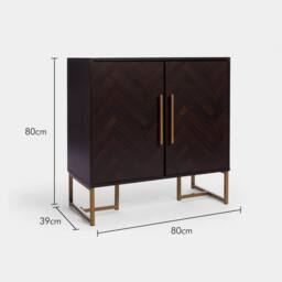 NESTLUNE Dark Wood Sideboard - Parquet Storage Cabinet 2 Doors in Brown - Size: 100 cm x 15 cm - thumbnail 2