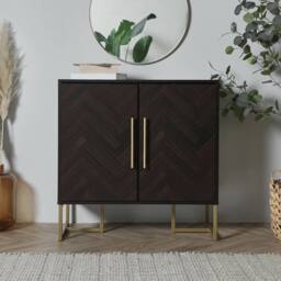 NESTLUNE Dark Wood Sideboard - Parquet Storage Cabinet 2 Doors in Brown - Size: 100 cm x 15 cm - thumbnail 3