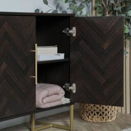 NESTLUNE Dark Wood Sideboard - Parquet Storage Cabinet 2 Doors in Brown - Size: 100 cm x 15 cm - thumbnail 6