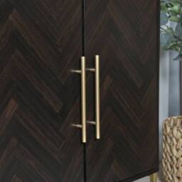 NESTLUNE Dark Wood Sideboard - Parquet Storage Cabinet 2 Doors in Brown - Size: 100 cm x 15 cm - thumbnail 5