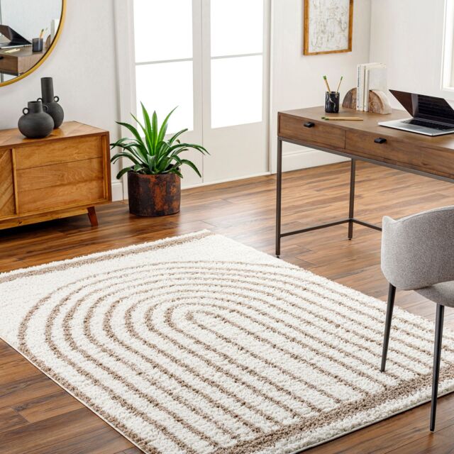 Livabliss Birmingham-Shaggy Black Blue Grey Global Soft Plush Pile Living Rug in Tan - Size: 160 cm x 215 cm - image 1