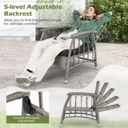 Costway 3 PCS Patio PE Wicker Furniture Set Garden Coffee Table & Armchairs in Grey - thumbnail 3