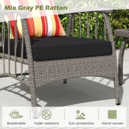 Costway 3 PCS Patio PE Wicker Furniture Set Garden Coffee Table & Armchairs in Grey - thumbnail 4