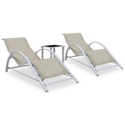 Berkfield Home Sun Loungers 2 pcs with Table Aluminium Cream in Beige - thumbnail 2