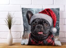 Warren Reed - Designer Snowy Christmas French Bulldog Cushion in Black - Size: 45 cm x 45 cm - thumbnail 2