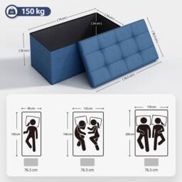 MCC Direct 76cm Rectangular Ottoman Foldable Storage Bench Upholstered Foot Rest in Blue - thumbnail 7