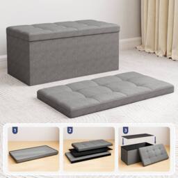 MCC Direct 76cm Rectangular Ottoman Foldable Storage Bench Upholstered Foot Rest in Blue - thumbnail 5