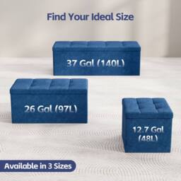 MCC Direct 76cm Rectangular Ottoman Foldable Storage Bench Upholstered Foot Rest in Blue - thumbnail 3