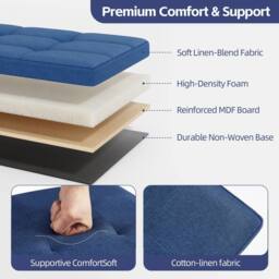 MCC Direct 76cm Rectangular Ottoman Foldable Storage Bench Upholstered Foot Rest in Blue - thumbnail 4