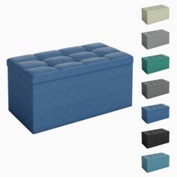 MCC Direct 76cm Rectangular Ottoman Foldable Storage Bench Upholstered Foot Rest in Blue - thumbnail 1