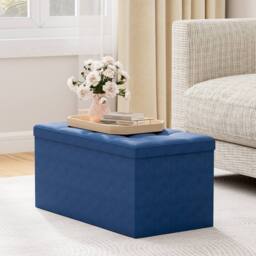 MCC Direct 76cm Rectangular Ottoman Foldable Storage Bench Upholstered Foot Rest in Blue - thumbnail 2