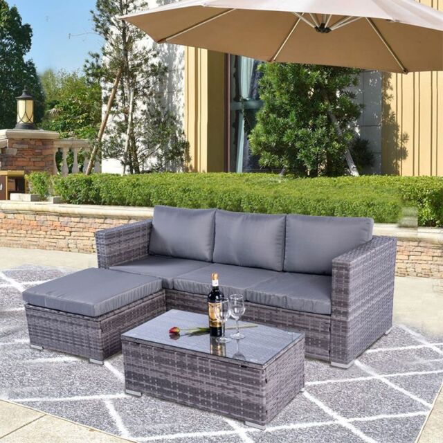 Obasyhig Women's Grey 3-Piece Corner Sofa Garden Rattan Set - image 1