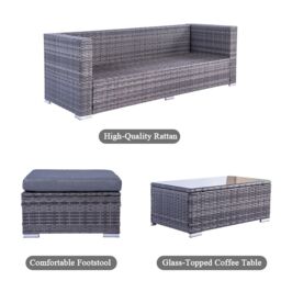 Obasyhig Women's Grey 3-Piece Corner Sofa Garden Rattan Set - thumbnail 3