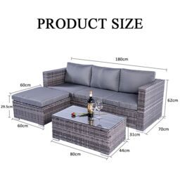 Obasyhig Women's Grey 3-Piece Corner Sofa Garden Rattan Set - thumbnail 5