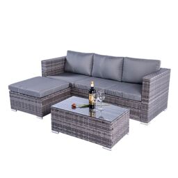 Obasyhig Women's Grey 3-Piece Corner Sofa Garden Rattan Set - thumbnail 2