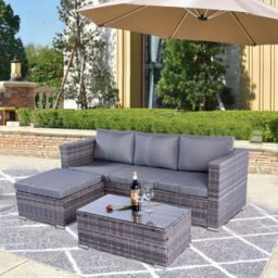 Obasyhig Women's Grey 3-Piece Corner Sofa Garden Rattan Set - thumbnail 1