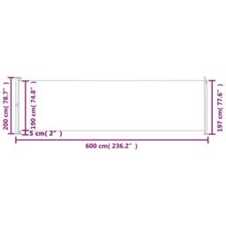 Berkfield Home Patio Retractable Side Awning 200x600 cm Cream - thumbnail 8