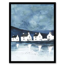 "Artery8 White Fisherman Cottages Isle of Jura Scotland Framed Wall Art in Blue - Size: W12"" x H16""" - thumbnail 1