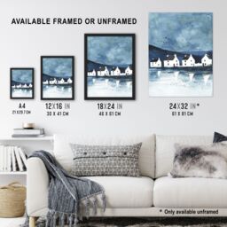 "Artery8 White Fisherman Cottages Isle of Jura Scotland Framed Wall Art in Blue - Size: W12"" x H16""" - thumbnail 3