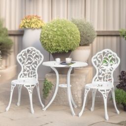 FURNOS Set of 3 Aluminium Petals Bistro Table & Chair White - thumbnail 3
