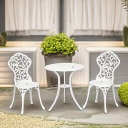 FURNOS Set of 3 Aluminium Petals Bistro Table & Chair White - thumbnail 5
