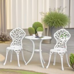 FURNOS Set of 3 Aluminium Petals Bistro Table & Chair White - thumbnail 4