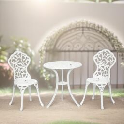 FURNOS Set of 3 Aluminium Petals Bistro Table & Chair White - thumbnail 2