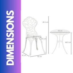 FURNOS Set of 3 Aluminium Petals Bistro Table & Chair White - thumbnail 6
