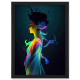 Artery8 Nature Fairy In Colourful Fluorescent Light Dress Artwork Framed Wall Art Print A4 in Black - thumbnail 1