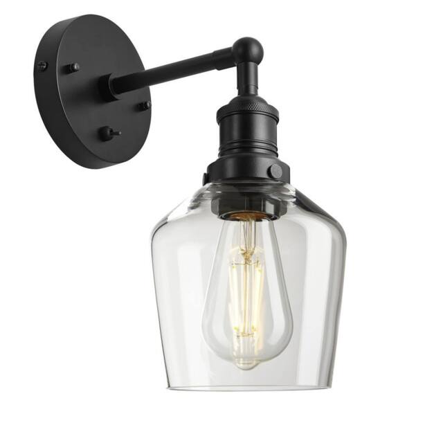 Industville Brooklyn Glass Schoolhouse Wall Light - 5.5 Inch - Clear in Black - Size: Medium - image 1