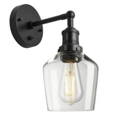 Industville Brooklyn Glass Schoolhouse Wall Light - 5.5 Inch - Clear in Black - Size: Medium