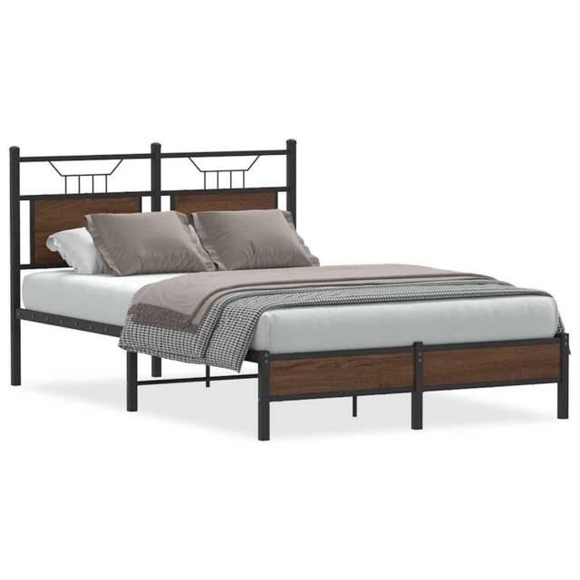 Berkfield Home Bed Frame without Mattress Brown Oak 120x200 cm Engineered Wood - Size: Small Double - image 1