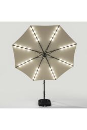 Living and Home Outdoor 32 LED Lighted Patio Umbrella with Crank Lift System with Base in Beige - thumbnail 5