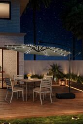 Living and Home Outdoor 32 LED Lighted Patio Umbrella with Crank Lift System with Base in Beige - thumbnail 2