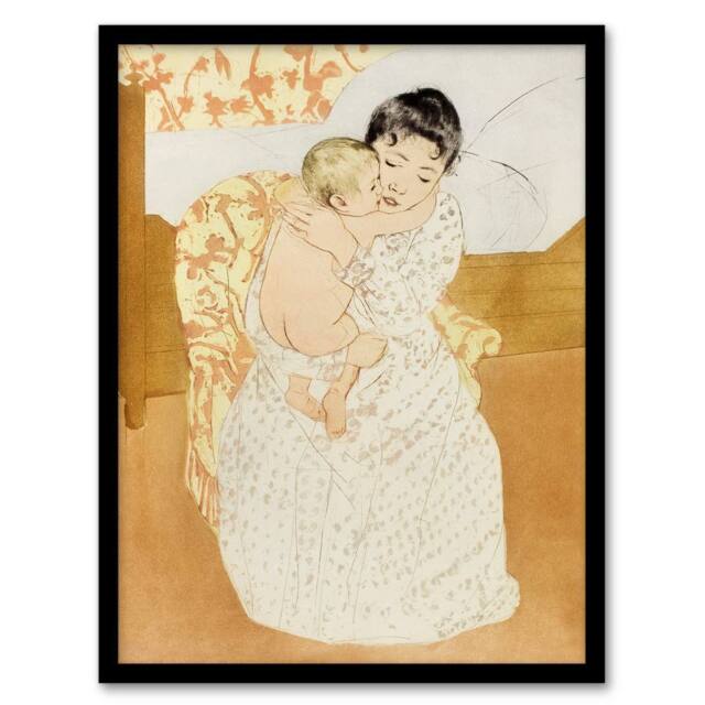 Artery8 Mary Cassatt Framed Wall Art Print Maternal Caress Mother & Child in Brown - Size: A4 - image 1