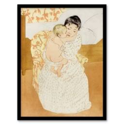Artery8 Mary Cassatt Framed Wall Art Print Maternal Caress Mother & Child in Brown - Size: A4 - thumbnail 1