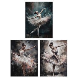 "Artery8 Wall Art Print Set of 3 Ballet Dancers Oil Paintings Graceful Ballerinas Dancing Poses Living Room Poster s Pack in Grey - Size: W12"" x H16""" - thumbnail 1