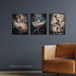 "Artery8 Wall Art Print Set of 3 Ballet Dancers Oil Paintings Graceful Ballerinas Dancing Poses Living Room Poster s Pack in Grey - Size: W12"" x H16""" - thumbnail 2