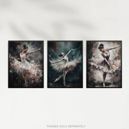 "Artery8 Wall Art Print Set of 3 Ballet Dancers Oil Paintings Graceful Ballerinas Dancing Poses Living Room Poster s Pack in Grey - Size: W12"" x H16""" - thumbnail 5