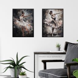 "Artery8 Wall Art Print Set of 3 Ballet Dancers Oil Paintings Graceful Ballerinas Dancing Poses Living Room Poster s Pack in Grey - Size: W12"" x H16""" - thumbnail 6