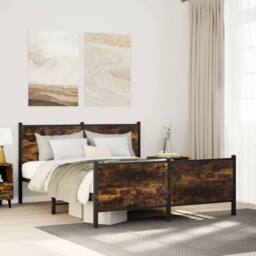 Berkfield Home Metal Bed Frame without Mattress Smoked Oak 140x190 cm in Brown - thumbnail 2