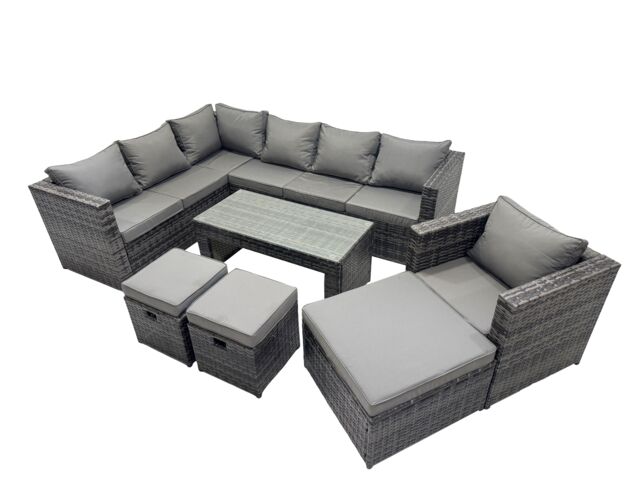 Fimous 7 Pieces Garden Furniture Corner Sofa &3 Footstools Dark Grey Mixed - image 1