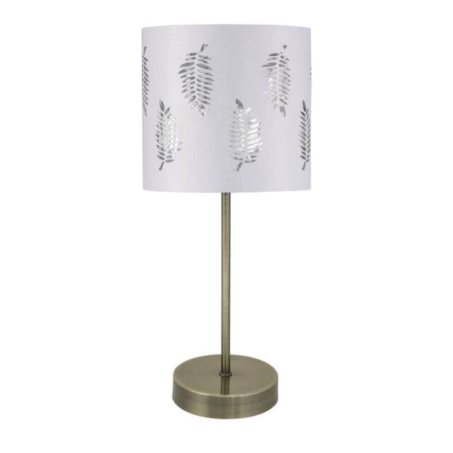 First Choice Lighting Antique Brass Stick Table Lamp with White Fern Shade in Bronze - image 1