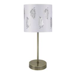 First Choice Lighting Antique Brass Stick Table Lamp with White Fern Shade in Bronze - thumbnail 1