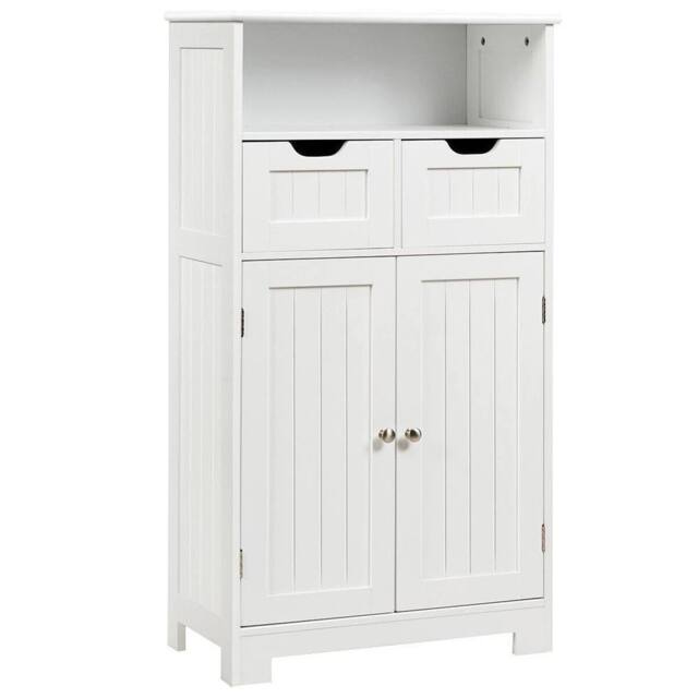 VOGREX Wooden Bathroom Storage Cabinet Adjustable Shelf Doors in White - image 1
